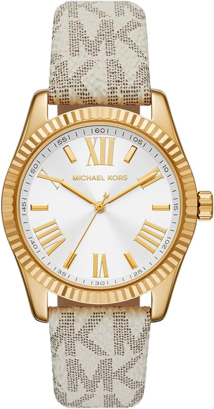 Buy Shop Michael Kors Lexington Analog Silver Dial White Leather Strap Watch For Women - MK4746 USA Online