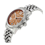 Michael Kors Lexington Chronograph Brown Dial Silver Steel Strap Watch For Women - MK6221