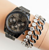 Buy Shop Michael Kors Lexington Chronograph Black Dial Black Steel Strap Watch For Women - MK5709 USA Online