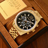Buy Shop Michael Kors Lexington Chronograph Black Dial Gold Steel Strap Watch for Men - MK8286 USA Online