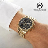 Buy Shop Michael Kors Lexington Chronograph Black Dial Gold Steel Strap Watch for Men - MK8286 USA Online