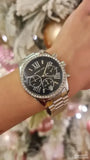 Buy Shop Michael Kors Lexington Chronograph Black Dial Silver Steel Strap Watch For Women - MK7277 USA Online