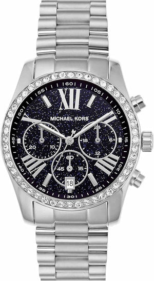 Buy Shop Michael Kors Lexington Chronograph Black Dial Silver Steel Strap Watch For Women - MK7277 USA Online