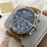Buy Shop Michael Kors Lexington Chronograph Blue Dial Brown Leather Strap Watch For Men - MK8537 USA Online