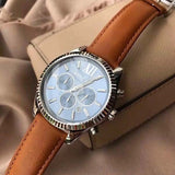 Buy Shop Michael Kors Lexington Chronograph Blue Dial Brown Leather Strap Watch For Men - MK8537 USA Online