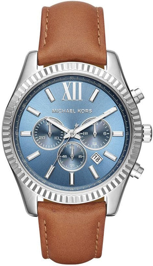 Buy Shop Michael Kors Lexington Chronograph Blue Dial Brown Leather Strap Watch For Men - MK8537 USA Online
