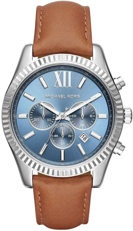 Buy Shop Michael Kors Lexington Chronograph Blue Dial Brown Leather Strap Watch For Men - MK8537 USA Online