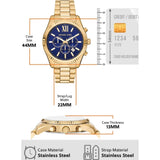 Buy Shop Michael Kors Lexington Chronograph Blue Dial Gold Steel Strap Watch for Men - MK9153 USA Online