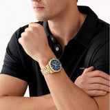 Buy Shop Michael Kors Lexington Chronograph Blue Dial Gold Steel Strap Watch for Men - MK9153 USA Online