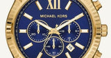 Buy Shop Michael Kors Lexington Chronograph Blue Dial Gold Steel Strap Watch for Men - MK9153 USA Online