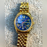 Buy Shop Michael Kors Lexington Chronograph Blue Dial Gold Steel Strap Watch For Women - MK6206 USA Online
