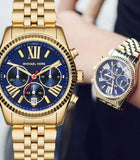 Buy Shop Michael Kors Lexington Chronograph Blue Dial Gold Steel Strap Watch For Women - MK6206 USA Online