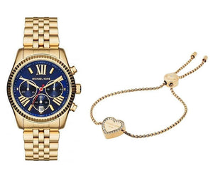 Buy Shop Michael Kors Lexington Chronograph Blue Dial Gold Steel Strap Watch For Women - MK6206 USA Online