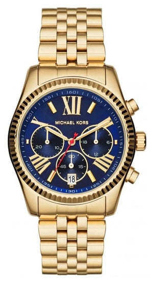 Buy Shop Michael Kors Lexington Chronograph Blue Dial Gold Steel Strap Watch For Women - MK6206 USA Online