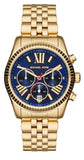 Buy Shop Michael Kors Lexington Chronograph Blue Dial Gold Steel Strap Watch For Women - MK6206 USA Online
