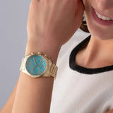 Buy Shop Michael Kors Lexington Chronograph Blue Dial Gold Steel Strap Watch For Women - MK7216 USA Online