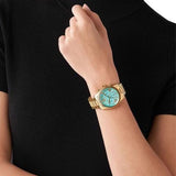 Buy Shop Michael Kors Lexington Chronograph Blue Dial Gold Steel Strap Watch For Women - MK7216 USA Online