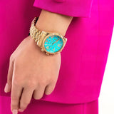 Buy Shop Michael Kors Lexington Chronograph Blue Dial Gold Steel Strap Watch For Women - MK7216 USA Online