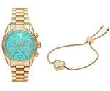 Buy Shop Michael Kors Lexington Chronograph Blue Dial Gold Steel Strap Watch For Women - MK7216 USA Online