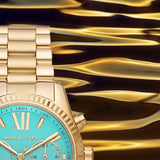 Buy Shop Michael Kors Lexington Chronograph Blue Dial Gold Steel Strap Watch For Women - MK7216 USA Online