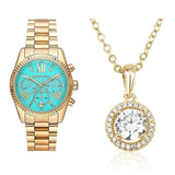 Buy Shop Michael Kors Lexington Chronograph Blue Dial Gold Steel Strap Watch For Women - MK7216 USA Online