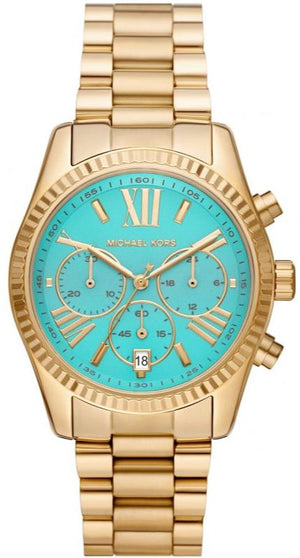 Buy Shop Michael Kors Lexington Chronograph Blue Dial Gold Steel Strap Watch For Women - MK7216 USA Online