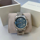 Buy Shop Michael Kors Lexington Chronograph Blue Dial Silver Steel Strap Watch For Women - MK7215 USA Online