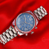 Buy Shop Michael Kors Lexington Chronograph Blue Dial Silver Steel Strap Watch For Women - MK7215 USA Online