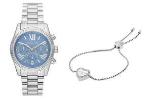 Buy Shop Michael Kors Lexington Chronograph Blue Dial Silver Steel Strap Watch For Women - MK7215 USA Online