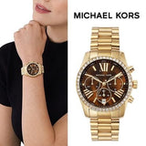 Buy Shop Michael Kors Lexington Chronograph Brown Dial Gold Steel Strap Watch For Women - MK7276 USA Online