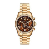 Buy Shop Michael Kors Lexington Chronograph Brown Dial Gold Steel Strap Watch For Women - MK7276 USA Online