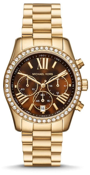 Buy Shop Michael Kors Lexington Chronograph Brown Dial Gold Steel Strap Watch For Women - MK7276 USA Online