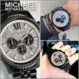 Buy Shop Michael Kors Lexington Chronograph Crystals Silver Dial Black Steel Strap Watch for Men - MK8605 USA Online