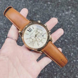 Buy Shop Michael Kors Lexington Chronograph Gold Dial Brown Leather Strap Watch For Men - MK8447 USA Online