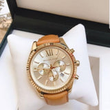 Buy Shop Michael Kors Lexington Chronograph Gold Dial Brown Leather Strap Watch For Men - MK8447 USA Online