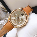 Buy Shop Michael Kors Lexington Chronograph Gold Dial Brown Leather Strap Watch For Men - MK8447 USA Online