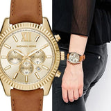 Buy Shop Michael Kors Lexington Chronograph Gold Dial Brown Leather Strap Watch For Men - MK8447 USA Online