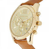 Buy Shop Michael Kors Lexington Chronograph Gold Dial Brown Leather Strap Watch For Men - MK8447 USA Online