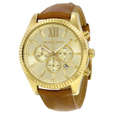 Buy Shop Michael Kors Lexington Chronograph Gold Dial Brown Leather Strap Watch For Men - MK8447 USA Online
