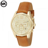 Buy Shop Michael Kors Lexington Chronograph Gold Dial Brown Leather Strap Watch For Men - MK8447 USA Online