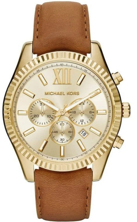 Buy Shop Michael Kors Lexington Chronograph Gold Dial Brown Leather Strap Watch For Men - MK8447 USA Online