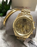 Buy Shop Michael Kors Lexington Chronograph Gold Dial Gold Steel Strap Watch For Men - MK8579 USA Online