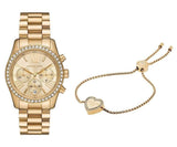 Buy Shop Michael Kors Lexington Chronograph Gold Dial Gold Steel Strap Watch For Women - MK7377 USA Online