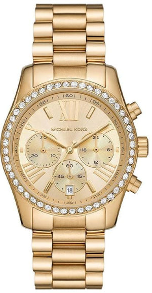 Buy Shop Michael Kors Lexington Chronograph Gold Dial Gold Steel Strap Watch For Women - MK7377 USA Online