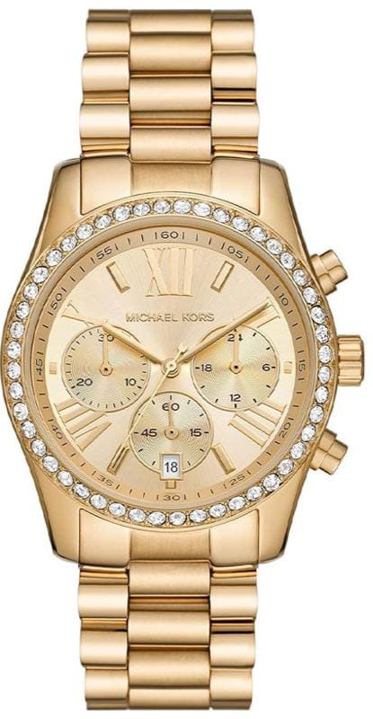 Buy Shop Michael Kors Lexington Chronograph Gold Dial Gold Steel Strap Watch For Women - MK7377 USA Online