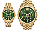 Buy Shop Michael Kors Lexington Chronograph Green Dial Gold Steel Strap Watch for Men - MK8446 USA Online