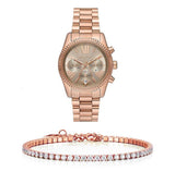 Buy Shop Michael Kors Lexington Chronograph Grey Dial Rose Gold Steel Strap Watch For Women - MK7217 USA Online