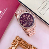 Buy Shop Michael Kors Lexington Chronograph Red Dial Rose Gold Steel Strap Watch For Women - MK7275 USA Online