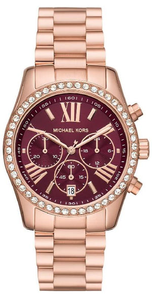 Buy Shop Michael Kors Lexington Chronograph Red Dial Rose Gold Steel Strap Watch For Women - MK7275 USA Online