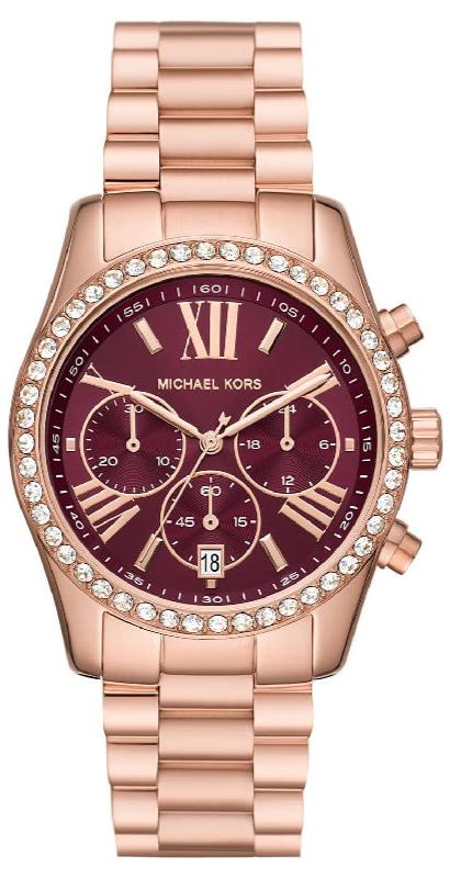 Buy Shop Michael Kors Lexington Chronograph Red Dial Rose Gold Steel Strap Watch For Women - MK7275 USA Online